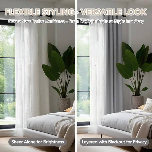 Miniatura 3 de Deconovo Oeko-TEX - Cortinas con estampado de lámina transparente con certificación Oeko-TEX, 2 paneles, ojales en la parte superior, elegantes
