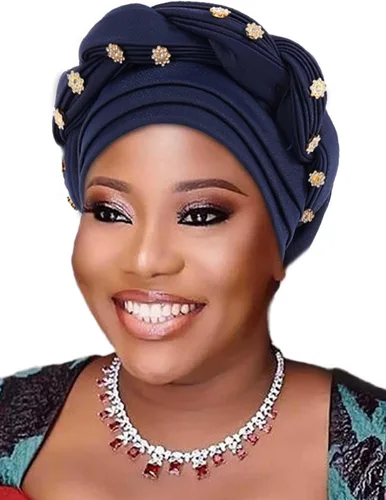 Woeoe Turbante africano para mujer, gorro trenzado previamente atado, con diamantes de imitación, turbantes suaves y elásticos para la cabeza