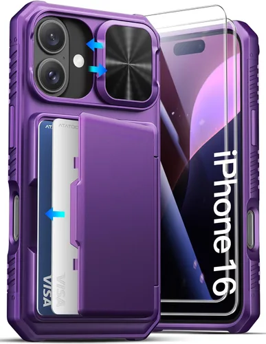 Miniatura 65 de ATATOO Funda para iPhone 17, tarjetero integrado (almacena 3-5 tarjetas) y funda para cámara deslizante y bloqueo RFID, protección de grado militar