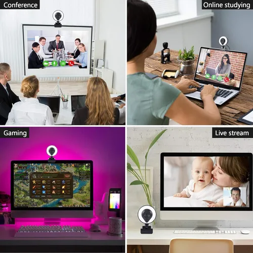 Miniatura 5 de Cámara web de 1080p AutoFocus 2K Brillo ajustable Cámara Web con micrófono estéreo y trípode para transmisión en vivo Educación a distancia