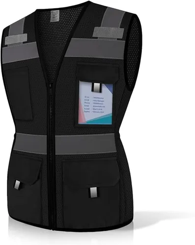 Chaleco de seguridad para mujer con 11 bolsillos y cremallera, chaleco reflectante de alta visibilidad ajustado, chaleco de seguridad de neón para