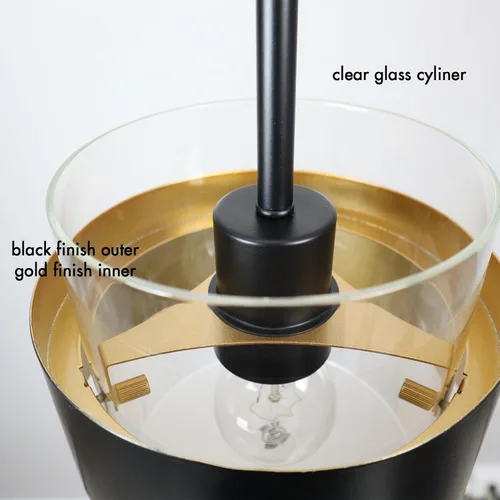 Miniatura 2 de CLAXY Luces colgantes para isla de cocina, barra negra, lámpara colgante de cocina, pantalla cilíndrica de vidrio transparente Sombra