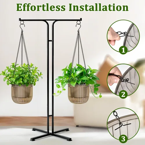 Miniatura 7 de Halatool Paquete de 2 macetas colgantes de riego automático para plantas de interior, macetas colgantes de 6.5 pulgadas al aire libre con 2 cadenas