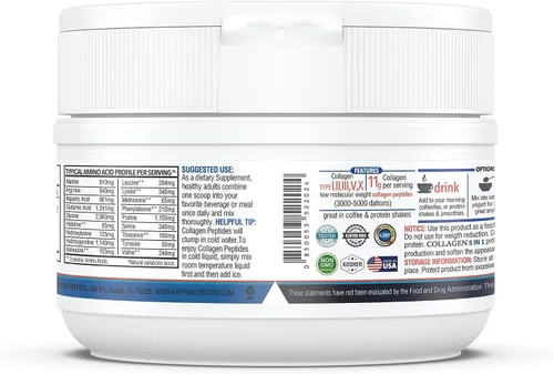 Miniatura 3 de KAPPA NUTRITION Péptidos de colágeno en polvo, complejo avanzado multicolágeno 5 en 1 con péptidos de colágeno hidrolizados, soporta la piel