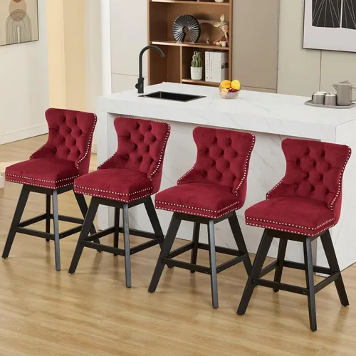 Miniatura 2 de cinkehome Juego de 2 taburetes de bar giratorios de altura de mostrador, taburetes de bar tapizados de terciopelo con respaldo, sillas de bar