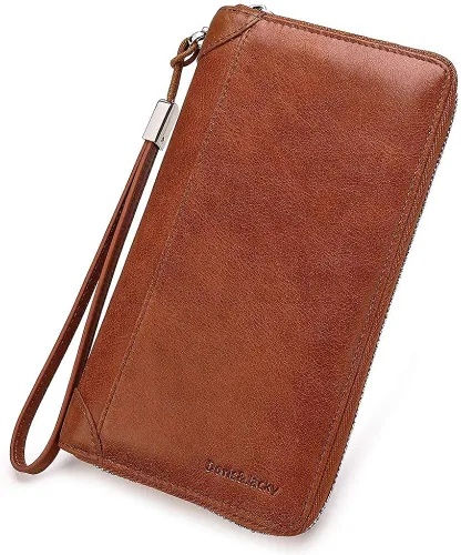 Miniatura 8 de DORISJACKY Cartera de cuero para mujer con bloqueo RFID gran capacidad cremallera alrededor de las bolsas de viaje