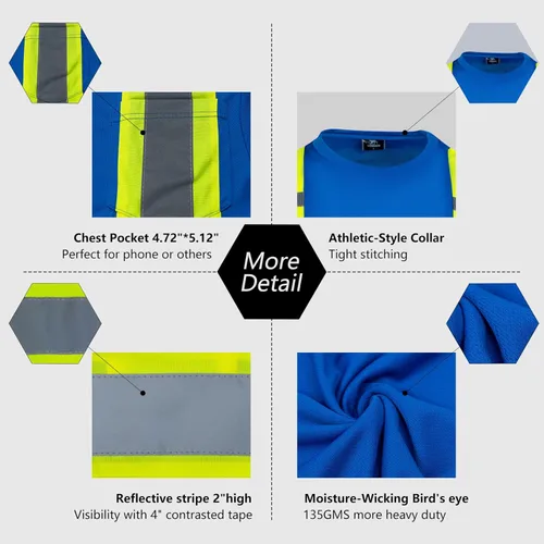 Miniatura 6 de VENDACE Camiseta de Seguridad Reflectante de Alta Visibilidad 3 Paquetes Hi Vis Camisa de Trabajo de Construcción de Manga Larga Azul real