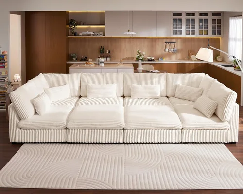 Sofá modular de gran tamaño, sofá seccional de pana Cloud extra profundo con diván otomano chaise, sofá cama de chenilla esponjosa de 8 plazas para