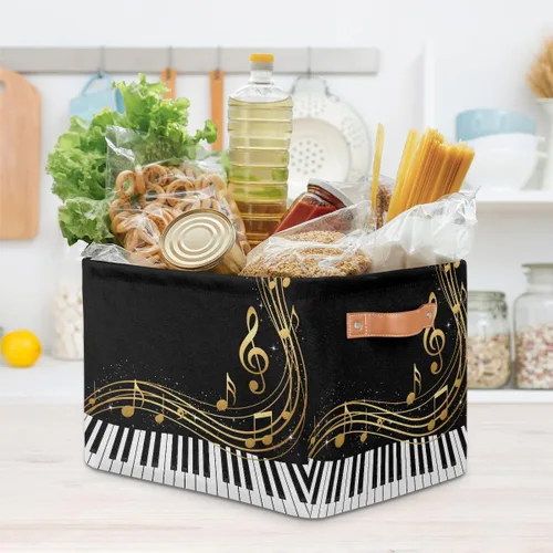 Miniatura 8 de AUUXVA Cesta de almacenamiento para piano teclado, notas musicales, caja de almacenamiento de arte, juego de 2 cestas plegables de lona duradera