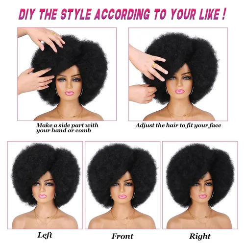 Miniatura 4 de G&T Wig Pelucas rizadas afro de los años 70 para mujeres negras, sin pegamento y suaves pelucas afro negras grandes, con volumen y suaves de aspecto