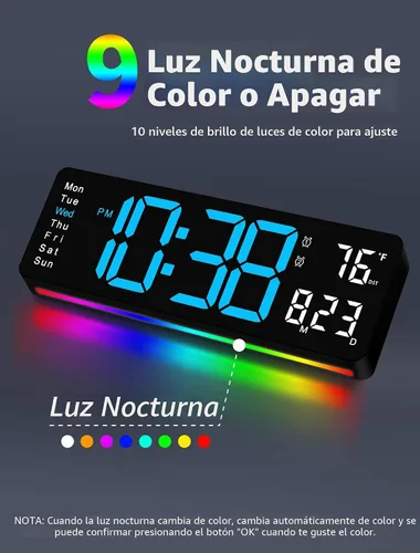 Miniatura 3 de MASHI Reloj de pared digital, reloj digital de pantalla grande de 16 pulgadas con control remoto, reloj de pared con atenuación automática con luz