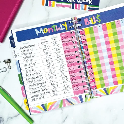 Miniatura 5 de Carpeta de Recordatorios Planificador 2026-2027 – Calendario Semanal y Mensual de 18 Meses, 361 Calcomanías, Pestañas, Tapa Dura, Cierre Elástico