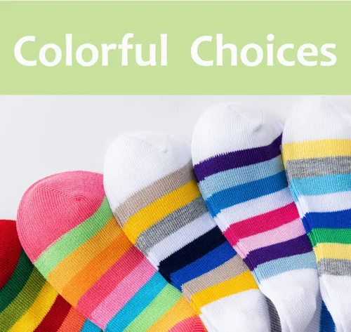 Miniatura 6 de Marchare Calcetines sin costuras para niñas, calcetines de algodón con rayas de arco iris, paquete de 5