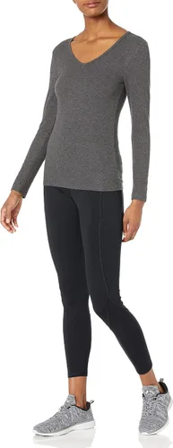 Miniatura 5 de Tienda Essentials Cuello en V de punto acanalado de manga larga ajustada para mujer, paquete de 2