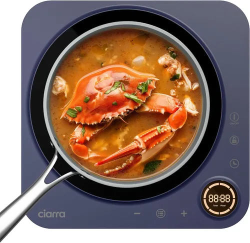Miniatura 12 de CIARRA CATIH1A-O Cocina de inducción portátil, quemador eléctrico de encimera delgado con sensor táctil y tiempo digital, naranja 2-Naranja