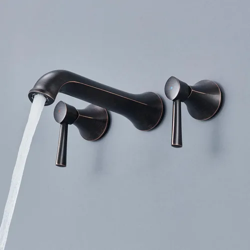 Miniatura 6 de Grifo de bañera de montaje en pared Qinkell, grifos de bañera de bronce cepillado en aceite para bañera romana, grifos de bañera de alto flujo