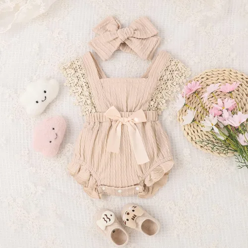 Miniatura 2 de Mameluco plisado de manga corta para bebé niña bebé niña traje de verano primavera