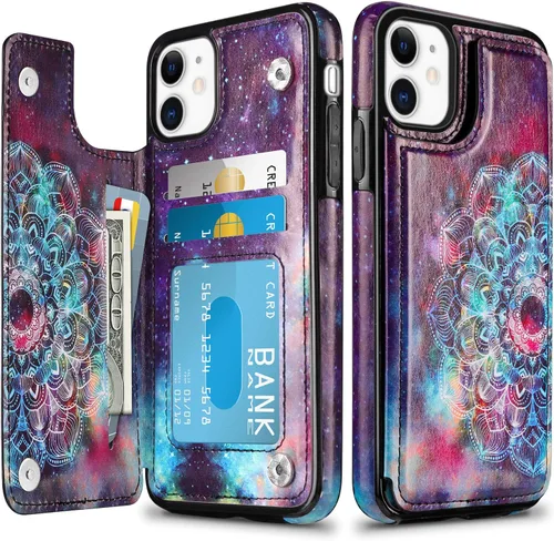 Miniatura 8 de HianDier Funda tipo cartera para iPhone 11 de 6.1 pulgadas, funda protectora delgada con ranura para tarjeta de crédito, funda con cierre magnético