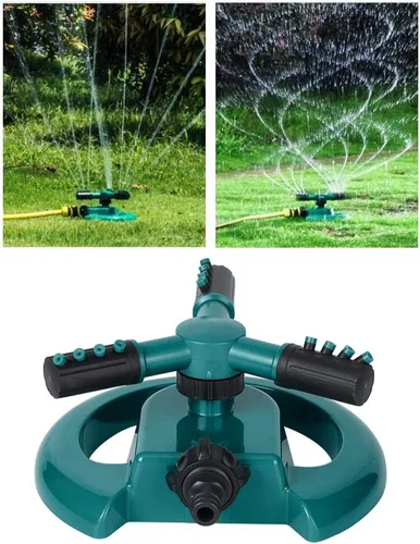 Miniatura 4 de Aspersor de césped, tres brazos giratorios de 360 grados, ajustable, rociador de agua para jardín, herramienta de riego de césped (verde)