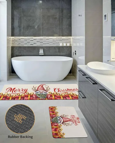 Miniatura 5 de Tapete de baño de gnomos de Navidad para bañera, tapete antideslizante de secado rápido y absorbente, tierra de diatomeas para fregadero de ducha