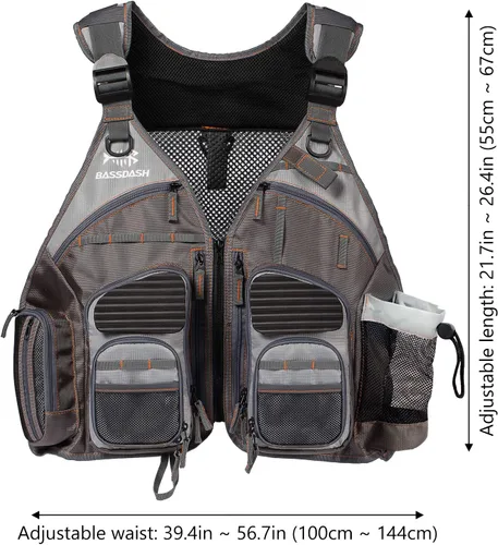 Miniatura 2 de Bassdash - Chaleco de pesca con mosca de múltiples bolsillos, tamaño ajustable, regalo para hombres y mujeres Marrón