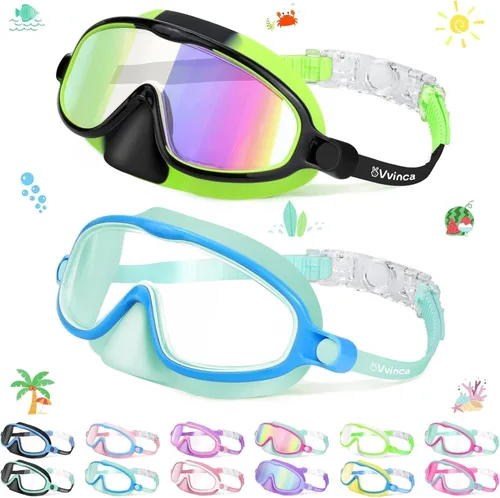 Vvinca 2 gafas de natación para niños con cubierta para la nariz, máscara de buceo de natación de visión amplia, antivaho UV, anti roturas para