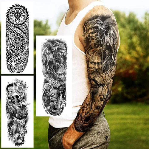 Miniatura 5 de VANTATY 20 hojas de tatuajes temporales extra grandes de brazo completo para hombres adultos, manga de tatuajes temporales de tigre, serpiente