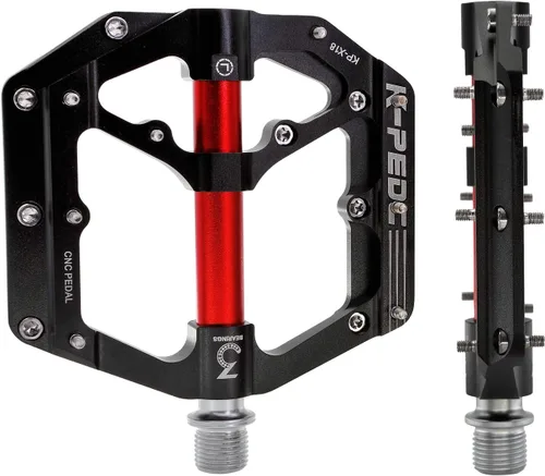 Miniatura 3 de Pedales de bicicleta de aleación de aluminio de 9/16" MTB Plataforma ancha plana antideslizante con 3 rodamientos para bicicletas de montaña