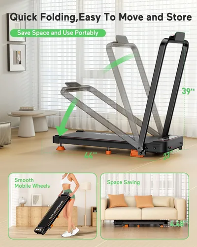 Miniatura 4 de Walking Pad Treadmill with 15% Incline & Dual LED Display, 4 in 1 Walking Pad with Handle Bar, 3.5HP Foldable Under Desk Treadmill, Portable