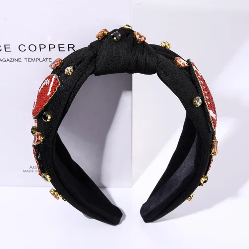 Miniatura 2 de Diademas anudadas de fútbol para mujer, diadema deportiva para el día del juego, diadema de cristal perlado con nudo superior ancho, accesorios