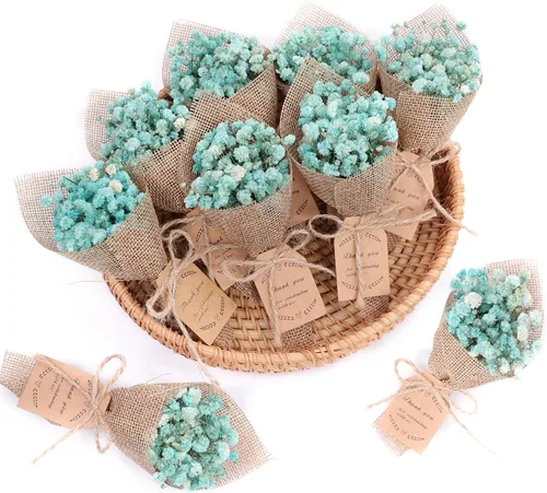 Miniatura 12 de Juego de 20 piezas de mini imanes con ramo de flores secas para recuerdos de boda rústicos, recuerdos de fiesta de baby shower para invitados, Blanco