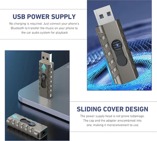 Miniatura 6 de Receptor inalámbrico USB para automóvil, adaptador de audio inalámbrico BT 5.3, adaptador de conector auxiliar de 0.138 in alimentado por USB