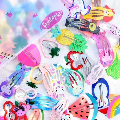 Miniatura 5 de Funtopia - Pinzas para el cabello para niñas, 80 unidades, diseño de frutas, diseño de dibujos animados, horquillas para niños, adolescentes