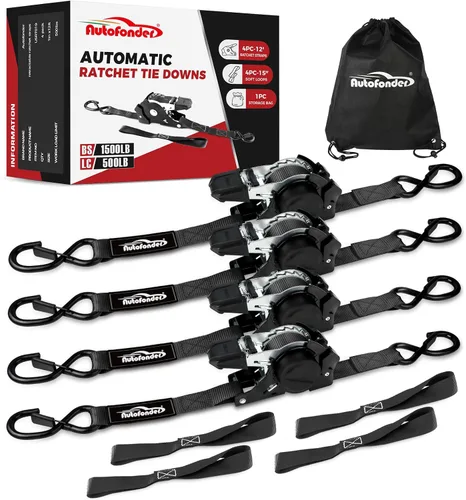 Correas de trinquete retráctiles con lazos suaves (resistencia a la rotura de 1500 libras) - Correas de amarre autorretráctiles de alta resistencia,