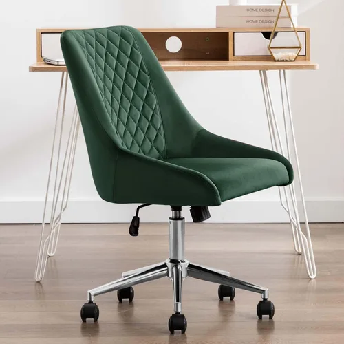 Miniatura 5 de Duhome - Silla de oficina en casa de terciopelo con ruedas, silla giratoria con respaldo, silla tapizada ajustable para computadora sin brazos