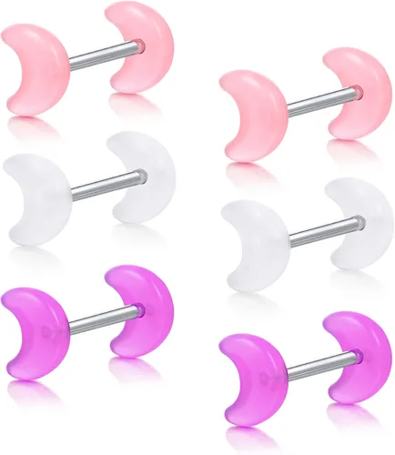 Miniatura 4 de D.Bella - Piercing para pezón y lengua de acero inoxidable, calibre 14, con forma de pesas, acrílico flexible transparente, Bioflex, 12mm, 14mm