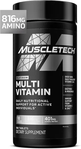 MuscleTech Platinum Multivitamins for Men & Women - Suplemento multivitamínico para apoyo inmunológico - 18 vitaminas y minerales, vitamina A, C, D,