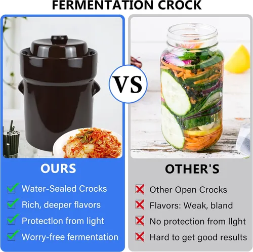 Miniatura 6 de Fermentation Crock Jar 10 litros/2.6 galones – Olla de gres para fermentación, decapado de kimchi, encurtidos, verduras, kombucha – fermentador