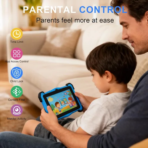 Miniatura 2 de Tablet Android 15 de 7 pulgadas para niños, 10 GB de RAM 64 GB de ROM, almacenamiento expandible de 1 TB, pantalla de protección ocular, control Azul