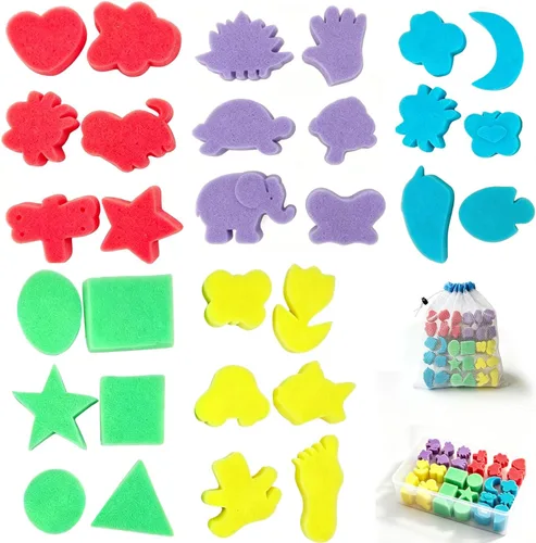 30 piezas de pintura de esponja de forma, pinceles de esponja para pintura acrílica, esponjas de manualidades con mango de madera para bricolaje,