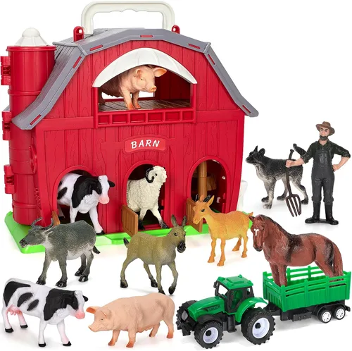 Juguetes de Animales de Granja para Niñas y Niños Pequeños de 1, 2, 3, 4, 5 Años, Gran Granero Rojo de Granja con Figuras de Animales y Juguete de