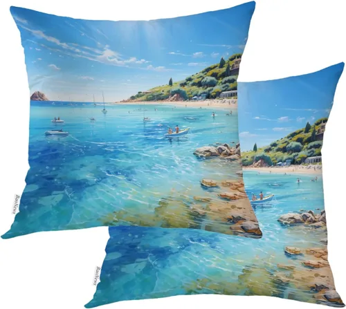 Miniatura 32 de Fundas de almohada con diseño de pinos y pájaros, bayas rojas, hojas de acebo, fondo beige, funda de cojín de mezcla digital, funda de almohada