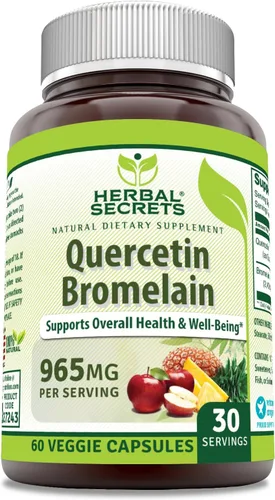 Herbal Secrets Quercetina 800 mg con bromelina 165 mg, suplemento de cápsulas vegetales | Sin OMG | Sin gluten | Fabricado en Estados Unidos (865