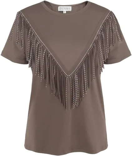 Miniatura 6 de PESION Camisas de manga corta con flecos para mujer, blusa con ribete de borlas
