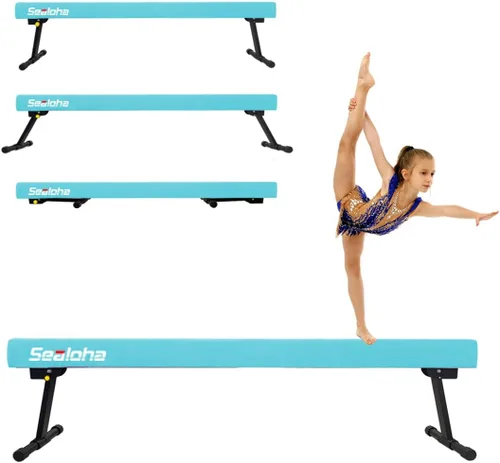 Miniatura 9 de Viga de equilibrio ultrasimple ajustable y plegable de 6 pies, equipo de gimnasia de suela sintética de piso alto y bajo, sin necesidad de Asterismo