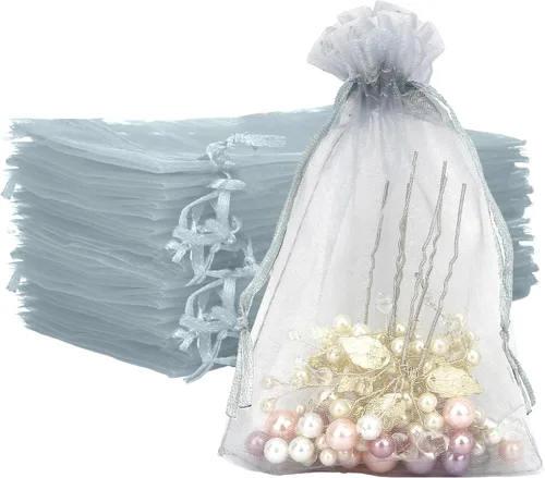Miniatura 10 de Bolsas de organza, bolsas de organza de 4 x 6, bolsas blancas para recuerdos de boda, 50 bolsas de malla con cordón, bolsas de regalo de joyería