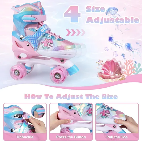 Miniatura 3 de Patines de Ruedas, Patines de Ruedas Ajustables de 4 Tallas para Niños, Ruedas con Luces y Adorables Diseños de Dibujos Animados, Múltiples Capas