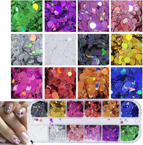 Miniatura 3 de AddFavor 4 cajas holográficas de lentejuelas para uñas, formas mixtas iridiscentes con purpurina para uñas, copos de mariposa, corazones, estrella