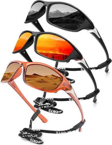 Miniatura 12 de KALIYADI 4 Pack Polarized Sunglasses-Men Sports Sun-glasses: Mens Sunglasses UV Protection for Fishing Driving Cycling A02-negro/azul hielo/rojo