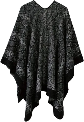 Miniatura 2 de Chal estilo poncho con frente abierto con patrón vintage capa para mujer